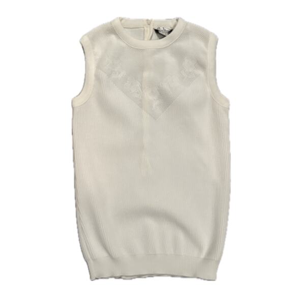 1960s DALTON White Sleeveless Blouse Top with Floral Design / XS * - Picture 4 of 4